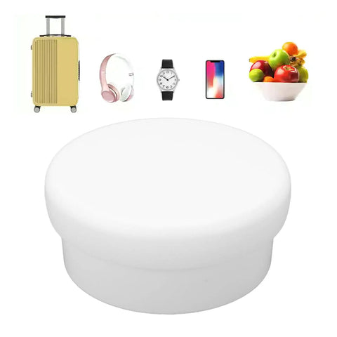 Electric Rotary Display Stand for Smooth 360 degrees jewelry photos with white base, perfect for small gear display.