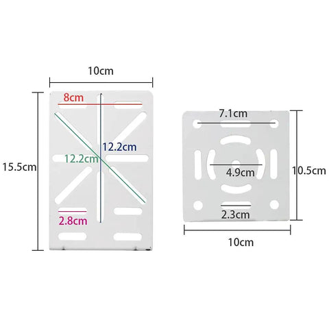 Dimensions of Universal L Shape Dome Camera Bracket for Wall or Ceiling Mounts, supports up to 7kg, white heavy-duty steel.
