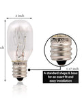Six Pack E12 Candelabra Base 15W Incandescent Bulbs For Himalayan Salt Lamps And Plug In Night Lights Dimmable Brightness Two Point Zero By Zero Point Seven Inch Size Ideal Replacement Bulbs; dimensions shown