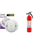 Two In One Smoke And Carbon Monoxide Detector With AA Battery Power And LED Warning Indicators Plus Home Fire Extinguisher With Mounting Bracket