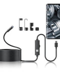 Dual Lens Endoscope Camera With Light, DIY-Friendly Borescope Tool, 6 LEDs, Snake Cable, connected to phone displaying gears