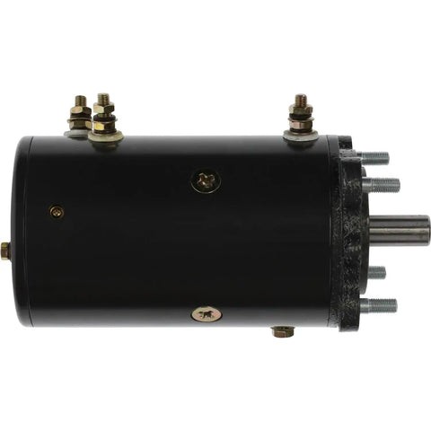 Heavy Duty 12 Volt Winch Motor Replacement For Cam Industries Hickey Tulsa Machinery side view showing mounting studs and black casing.