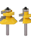 Get The Drop On Woodworkin With This Super Cool 2 Piece 8mm Shank V Groove Matched Tongue Router Bit Set, featuring yellow tungsten cobalt alloy.