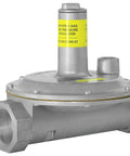 Front view of gas pressure regulator, 2 psi, 250000 BtuH, metal body with threaded inlet and outlet