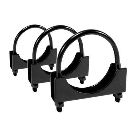 Three black Two Piece 3 Inch Ubolt Exhaust Clamps Kit Beefy Heavy Duty Stainless Steel Saddle Type Muffler Clamps Thickened For 3 Inch OD Pipes