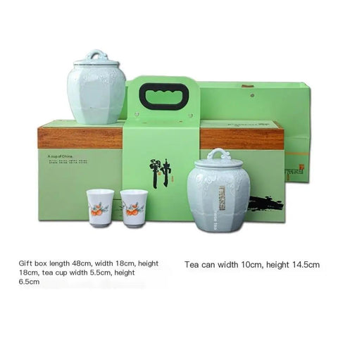 Top Shelf Ceramic Storage Jars With Lids Airtight Double Pantry Set Including Two Matching Teacups For Tea Coffee Spices And Cookies Kitchen Game Changer Keep Everything Fresh in green gift box.
