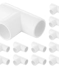 Three Way PVC Tee Fittings 3/4 Inch Furniture Grade Connectors for DIY Projects, pack of 12 shown in front view