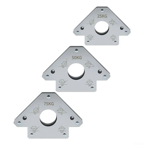 Three Heavy Duty Welding Magnet Support clamps: 25 KG, 50 KG, and 75 KG for multi-angle positioning of steel plates.