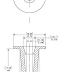 Top view and sectional side view of Caplugs T-5X T Series plastic tapered cap and plug in red LD-PE.