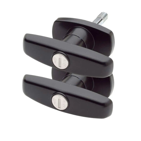 Keyed Alike T Handle Lock Set With Two Inch Shaft And One Half Inch Thread Includes Two K127 Keys Zinc Die Cast Black Pair