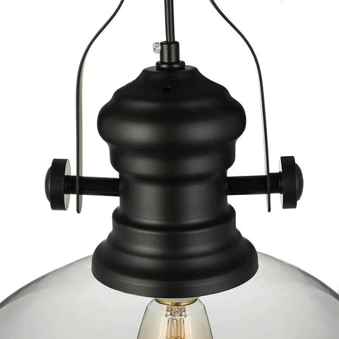 Top view of Industrial Nautical Glass Pendant Light Fixture For Dining Room And Kitchen Island, black frame detail.