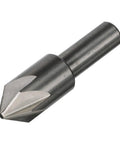 3/8 Inch 90 Degree High Speed Steel Chatterless Countersink Featuring Six Precision Flutes And A Standard Round Shank, metalworking tool.