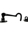 Super Sturdy Hefty Swivel Cabinet Latch Lock Made From Dense Wrought Iron With A Sleek Black Coating That Really Kicks Rust To The Curb While Upgrading Your Vintage Home Decor 4.5 Inch 4 Pack showing black iron latch with mounting plate.