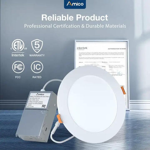 6 Pack 6 Inch Led Recessed Ceiling Lights Ultra Thin Slim Profile Selectable 5Cct Warm Cool White with certification documents.