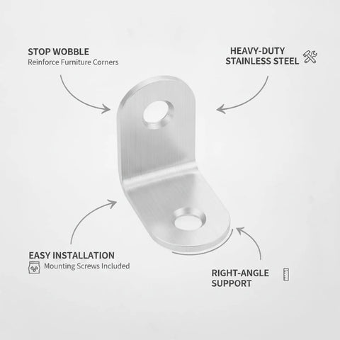 Stainless Steel L Bracket Corner Brace For Furniture Repair Right Angle Support With Screws Included against white background