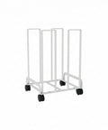 Game Changer Mobile Storage Cart And Roll Right Through Box Holder Rack Built With Slick Gliding Casters on a white steel frame.