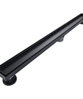 Black Sleek 36 Inch Linear Shower Floor Drain Kit in 304 Stainless Steel with Reversible Tile In Pattern Cover and Hair Catcher Adjustable Feet