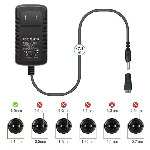 12V 2A LED Power Supply 24W AC To DC Adapter For LED Strip Lights 100-240V AC Input 12V DC Output Non Dimmable Wall Plug
