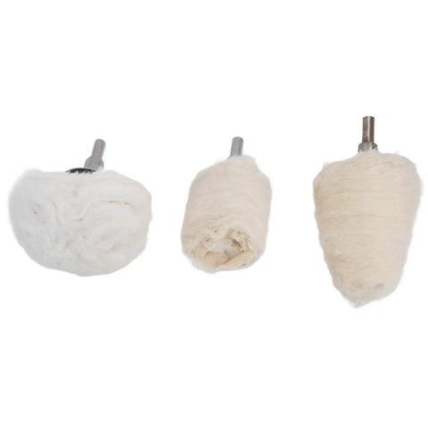 11 Piece Polishing Buffing Wheel Kit With Cotton Flannel Pads And Wax Rod Mount For Cordless Drills Laying Down A Smooth As Butter Finish On Metal Wood And Glass Every Time. Three cotton flannel buffing wheels with metal spindles.