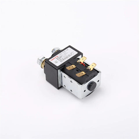 Top Rated UNMVBYITE ZJW-125C Electric Forklift Truck Solenoid Valve Main Contactor Stacker Steer Gear Motor Switch 24V DC Heavy Duty viewed from side with connectors.