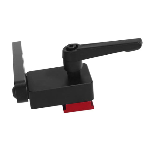 Side view of T Track Flip Stop for DIY Woodworking, Aluminum Adjustable Fence Stopper for Precise Cuts, Quick Setup, and Stable Workpieces