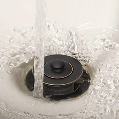 Lift And Turn Bath Drain Plug Kit With Two Hole Overflow Faceplate In Oil Rubbed Bronze, Durable Brass Hardware in use with water flowing