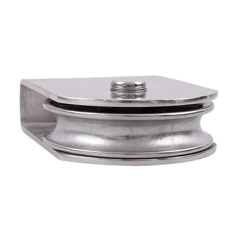 Beefy Single Wheel Lifting Pulley Block With 3300 Lbs Capacity Swivel Roller Rope Pulley Made From 304 Stainless Steel, side view