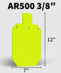 AR500 Steel Target System Complete Kit For Silhouette Targets 7 By 12 By Three Eighths Inch displaying target dimensions and thickness