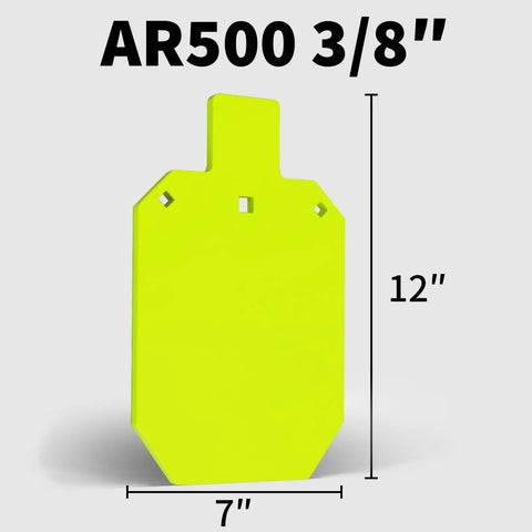 AR500 Steel Target System Complete Kit For Silhouette Targets 7 By 12 By Three Eighths Inch displaying target dimensions and thickness