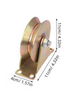 4 Inch V Shaped Pulley Wheel Heavy Duty Steel Cable Traction Block with ball bearing guide, angled view, golden finish
