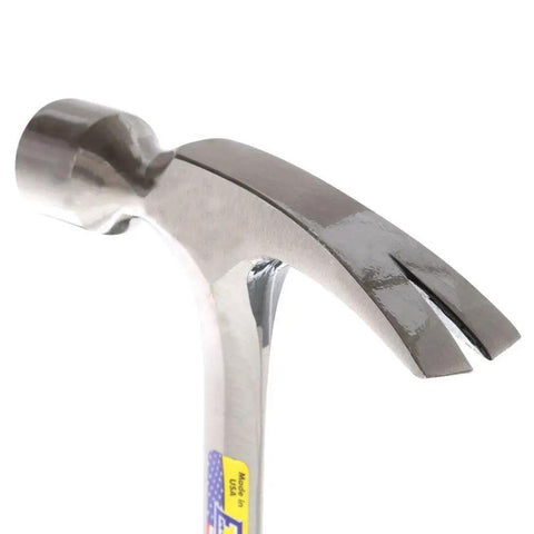 Close-up of the rip claw and smooth face of Framing Hammer 30 oz Long Handle Rip Claw Straight Claw Design Smooth Face For Clean Precise Strikes