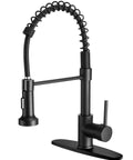 Heavy Duty Matte Black Kitchen Faucet With Smooth Operator Pull Down Sprayer And High Arc Spring Mount showcasing the retractable hose.