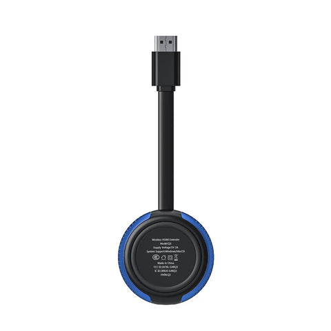 Back view of Wireless HDMI Transmitter And Receiver 4K Kit With 165Ft Range for Laptop and HDTV connection, black and blue design.