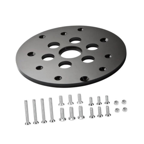 Universal Guide Bushing Router Template Plate 6.42 Inch Diameter With 1.25 Inch Center Hole Durable Polypropylene Construction Includes Mounting Hardware and screws