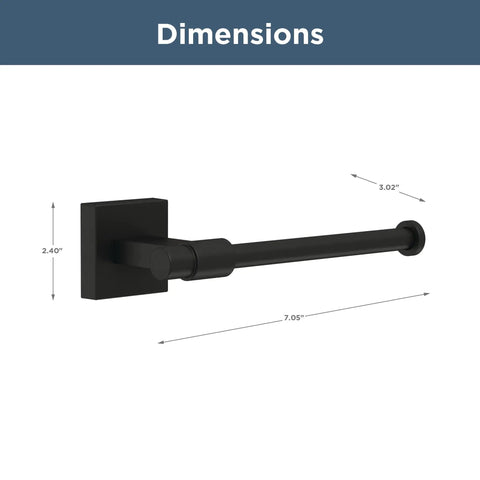 Single Post Toilet Paper Holder In Matte Black Wall Mount For Minimalist Bathrooms Durably Built With Corrosion Resistant Finish And Simple One Arm Design That Lets You Mount Vertical Or Horizontal with dimensions shown