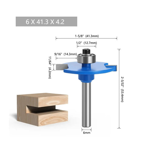 Kick Ass Biscuit Cutter Tool For T Slot Joinery With 6Mm And 6.35mm Shanks, showing dimensions and wood cut for precise fitting.