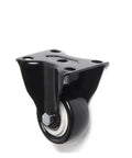 Close-up of a single black caster wheel from the 4 Pack 1.5 Inch Diamond Swivel Caster Wheels Black With Brake And Double Bearing Sleeve M8 M10