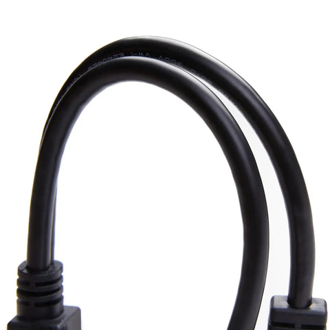 Close-up of Right Angle OBD2 Splitter Y Cable 1 Male To 2 Female Extension showing two 16-pin connectors in durable black.