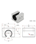 One Pc SBR16UU Linear Motion Ball Bearing Slide Block Bushing For 16mm Linear Shaft with detailed schematic measurements.