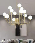 Mid Century Sputnik Chandelier With 12 Glass Globes Modern Gold Ceiling Pendant Light for living room
