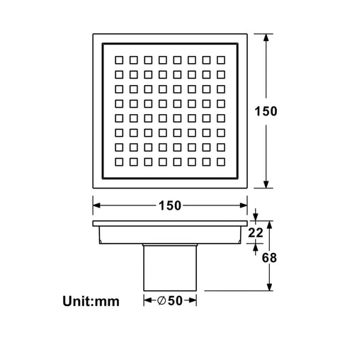Top Shelf Six Inch Square Shower Floor Drain With Removable Grate And No Sweat Hair Catcher Rust Resistant Stainless Steel Bathroom Tile Drain Cover For Home Showers Matte Black Quick Flip dimensions diagram.