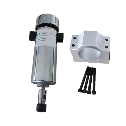 Air Cooled CNC Spindle Kit 0.8kW 110V 20000RPM ER11 Chuck with Power Supply shown with mounting bracket and screws.