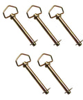 Set Of Five Cold Forged Three Quarter Inch Diameter Six And A Quarter Inch Usable Length Swivel Handle Hitch Pins For Tractor Towing And Implements Compatible With Kubota Case Farmall International Harvester Oliver Minneapolis Moline White And David Brown displayed on white background