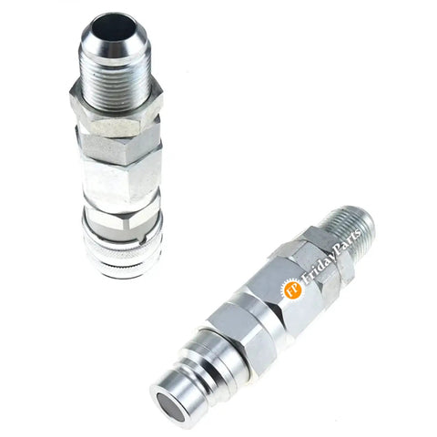 JIC Flat Face Hydraulic Quick Connect Coupler Set For Bobcat Skid Steer Loaders 7753 773 863 873 963 Includes One Female And One Male Flat Face Coupler With PVC Protective Covers One Half Inch Body shown