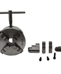 SANOU 4-jaw lathe chuck, 160mm, black metal with interchangeable jaws and mounting screws
