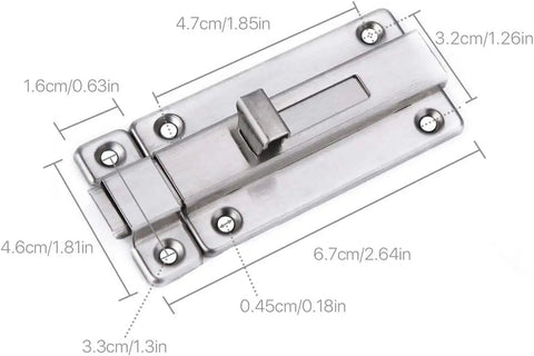 Diagram of Stainless Steel Sliding Door Bolt Lock 2 Pack Surface Mounted Latch 3 Inch Door Bolts For Internal Doors
