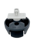 Close-up of omni-directional front caster wheel with white mounting plate for Roborock vacuums.