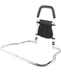 Sturdy Stainless Steel Bed Rail Safety Aid With Anti Slip Handrail For Fall Prevention And Independence, black pouch attached.