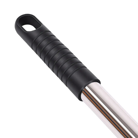 Close-up of the Hella Smooth Extendable Paint Roller Kit handle with a textured grip, showcasing the stainless steel telescopic pole.