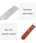 Close-up of Crinkle Cutter Knife With Wavy Blade For Veggies And Potatoes Handheld Chopper Stainless Steel 2CR13 With Wooden Handle